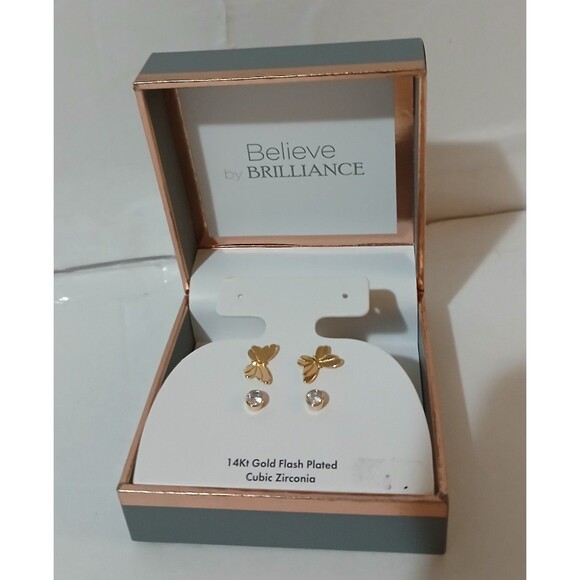 Believe 14Kt Gold flash plated cubic zirconia Butterfly and stud earrings - Picture 1 of 3